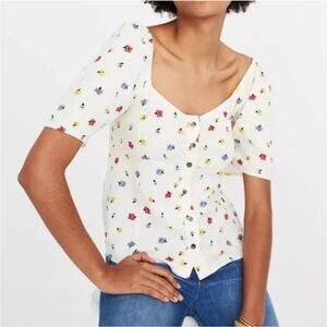 NWT Madewell Seamed Button-Down Shirt Confetti Floral Smocked Womens Size 3X